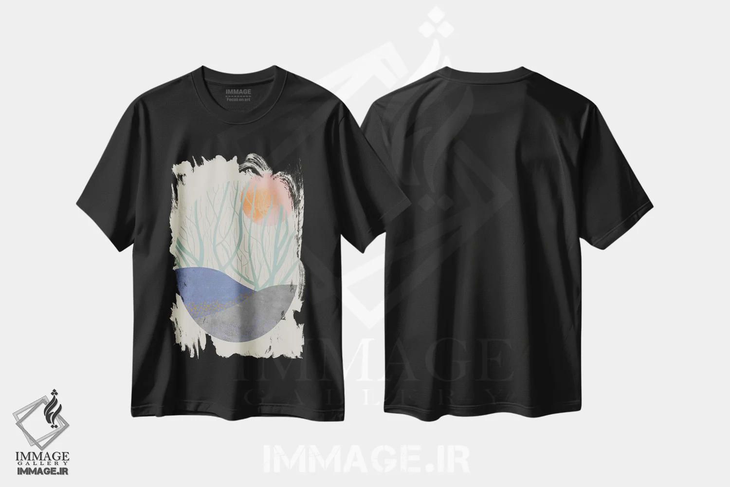 تیشرت مشکی طرح دار باغ شماره ۲، تزئینی اثر فلت اول | فروشگاه ایماژ