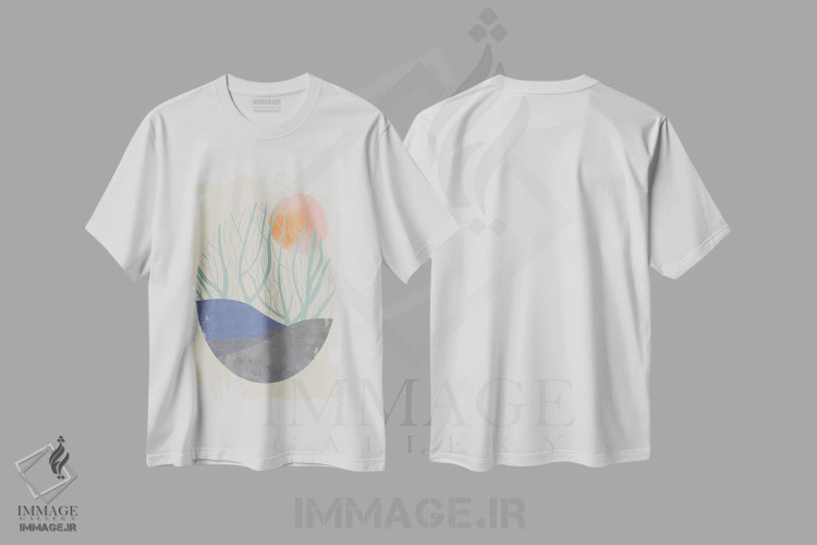 تیشرت سفید طرح دار باغ شماره ۲، تزئینی اثر فلت اول | immage.ir