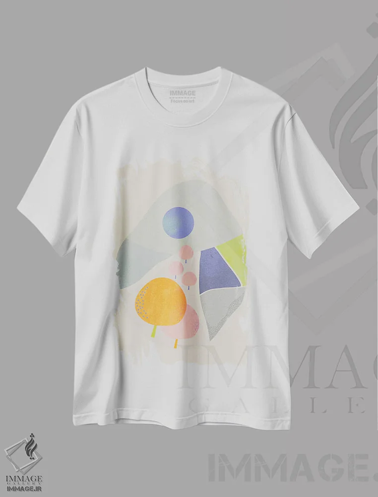 تیشرت سفید طرح دار باغ شماره ۳، تزئینی اثر فلت اول | فروشگاه ایماژ