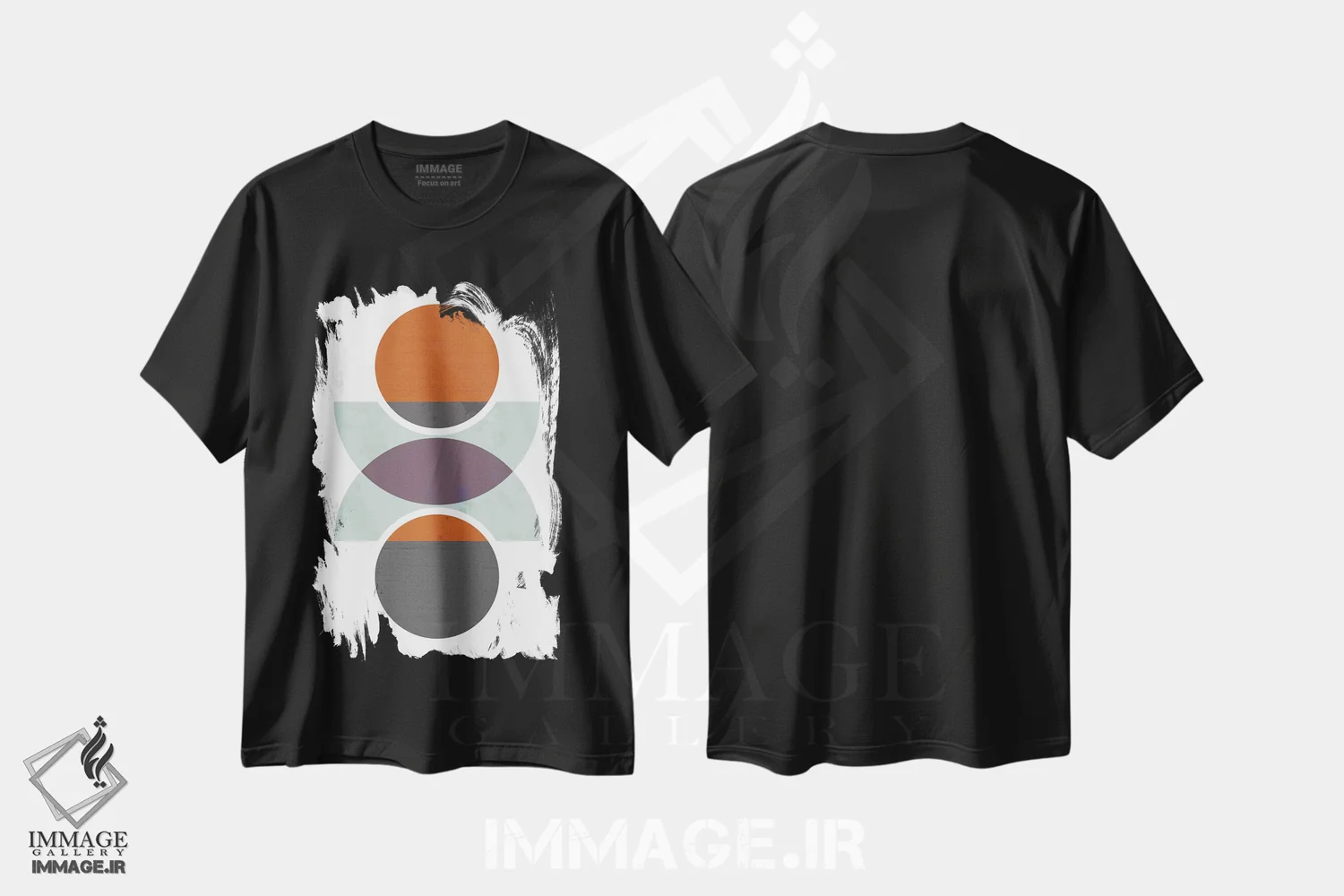 تیشرت مشکی طرح دار دایره های منعکس شده، آبستره اثر فلت اول | فروشگاه ایماژ