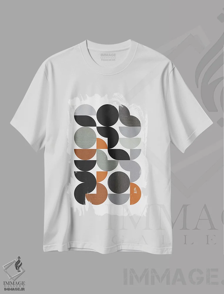 تیشرت سفید طرح دار گردش، آبستره اثر فلت اول | فروشگاه ایماژ