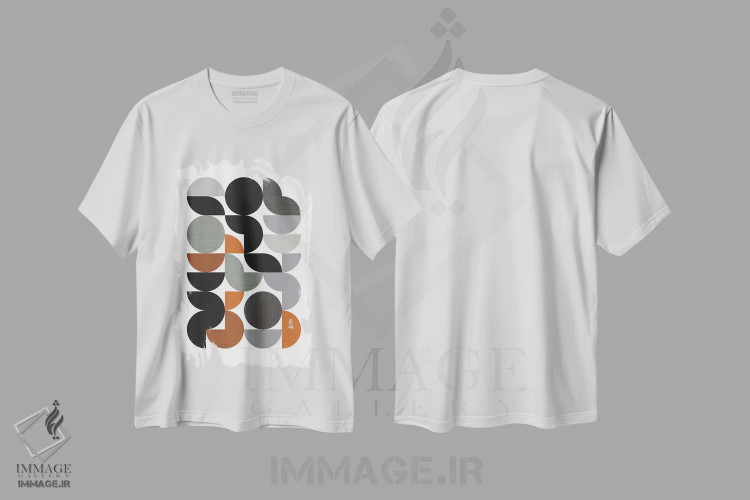 تیشرت سفید طرح دار گردش، آبستره اثر فلت اول | فروشگاه ایماژ