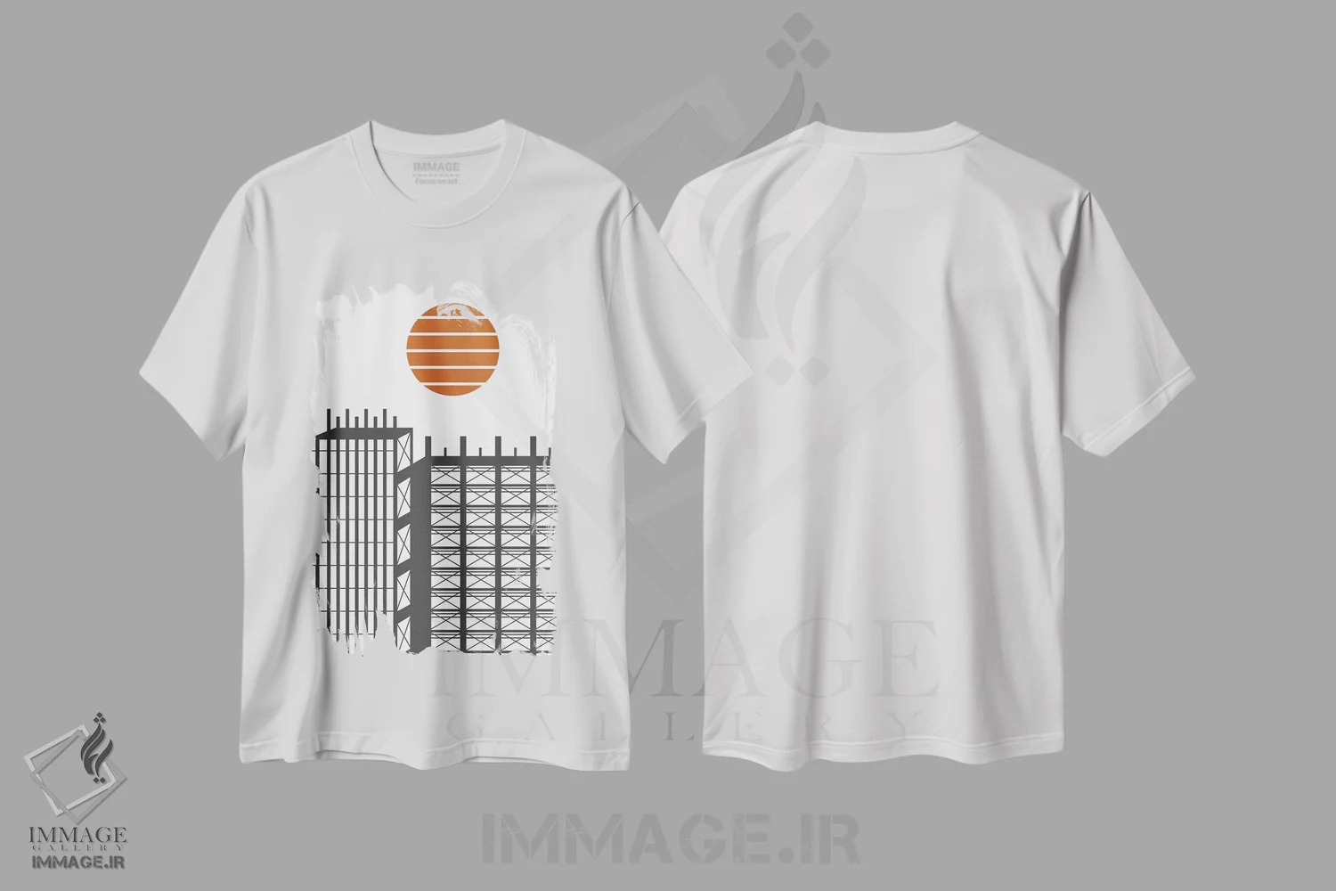 تیشرت سفید طرح دار شهر در حال ساخت، تزئینی اثر فلت اول | immage.ir