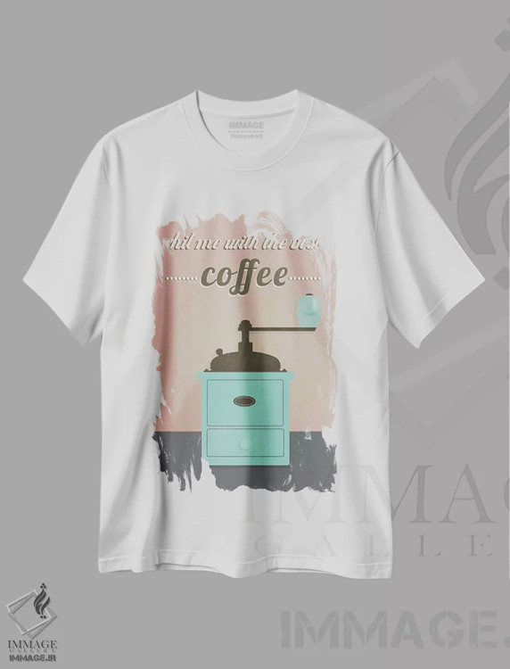 تیشرت سفید طرح دار قهوه، تزئینی اثر فلت اول | immage.ir