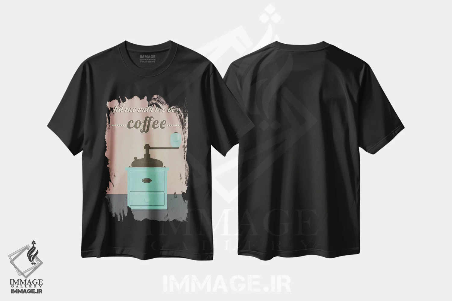 تیشرت مشکی طرح دار قهوه، تزئینی اثر فلت اول | فروشگاه ایماژ