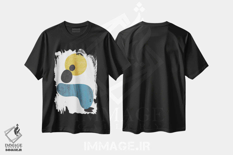 تیشرت مشکی طرح دار بانوی انتزاعی، آبستره اثر فلت اول | فروشگاه ایماژ