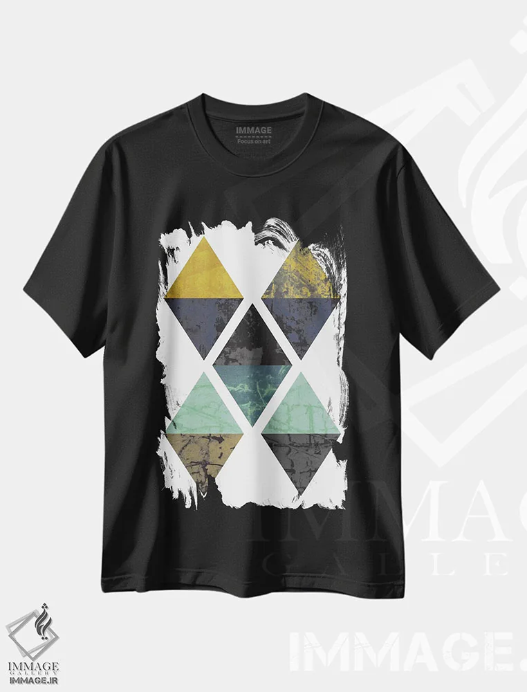 تیشرت مشکی طرح دار "الماس های گرنج"، آبستره اثر فلت اول | فروشگاه ایماژ