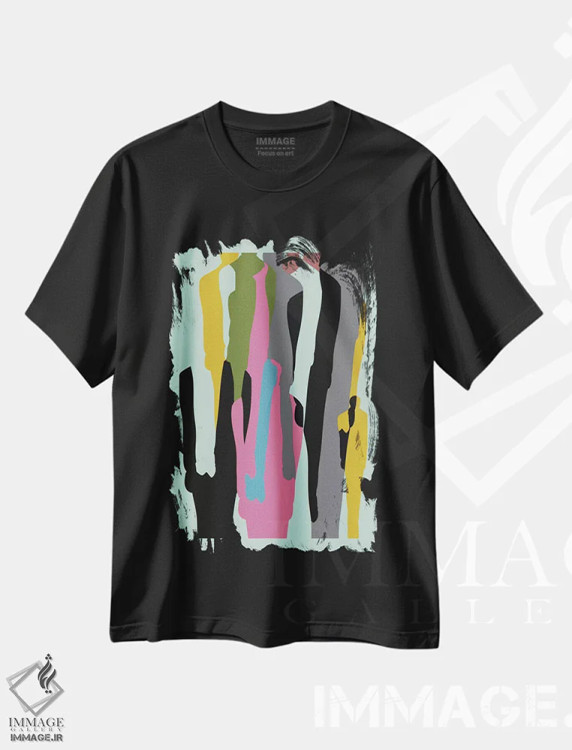 تیشرت مشکی طرح دار "جمعیت"، آبستره اثر فلت اول | immage.ir
