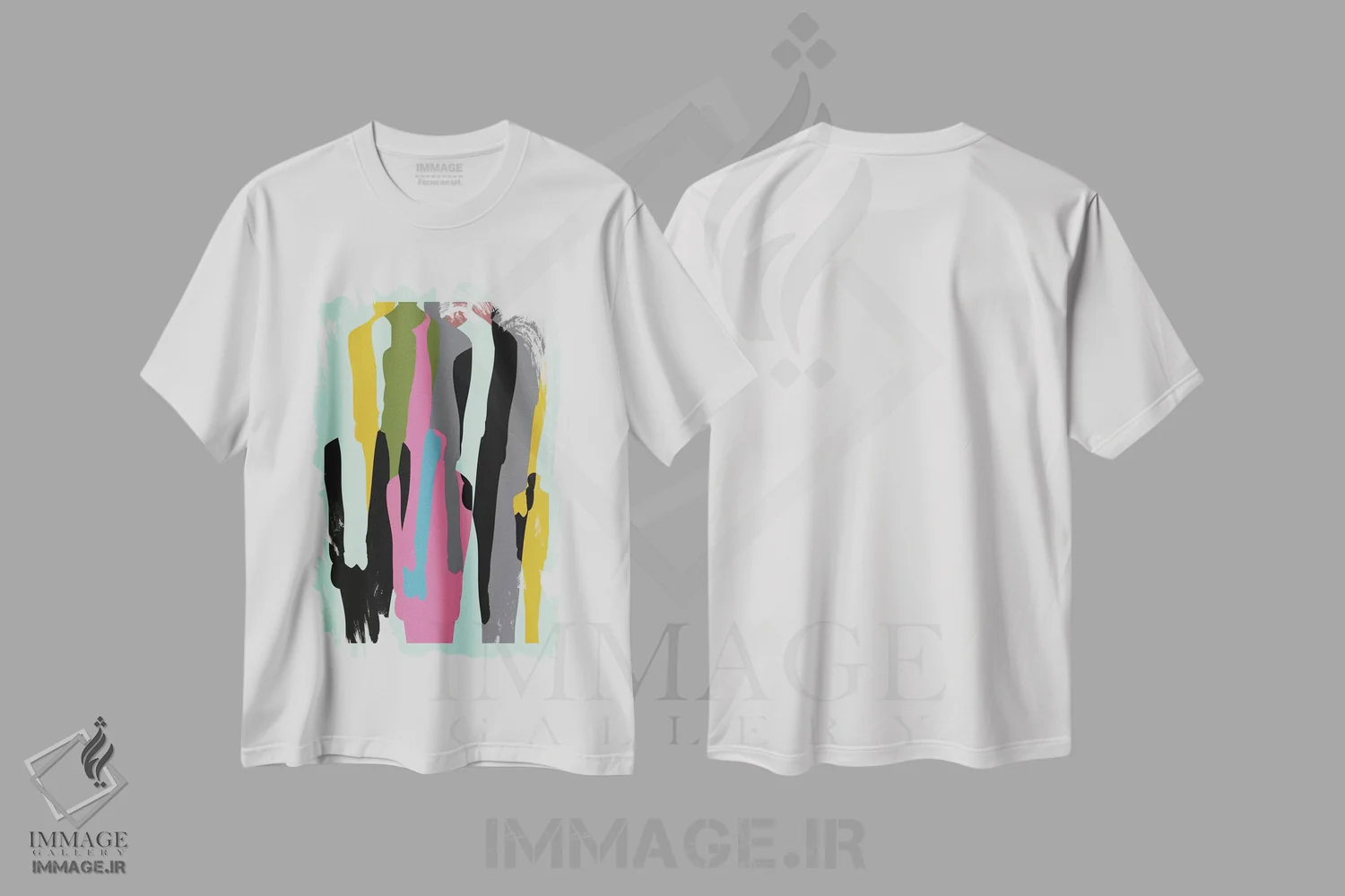 تیشرت سفید طرح دار "جمعیت"، آبستره اثر فلت اول | فروشگاه ایماژ
