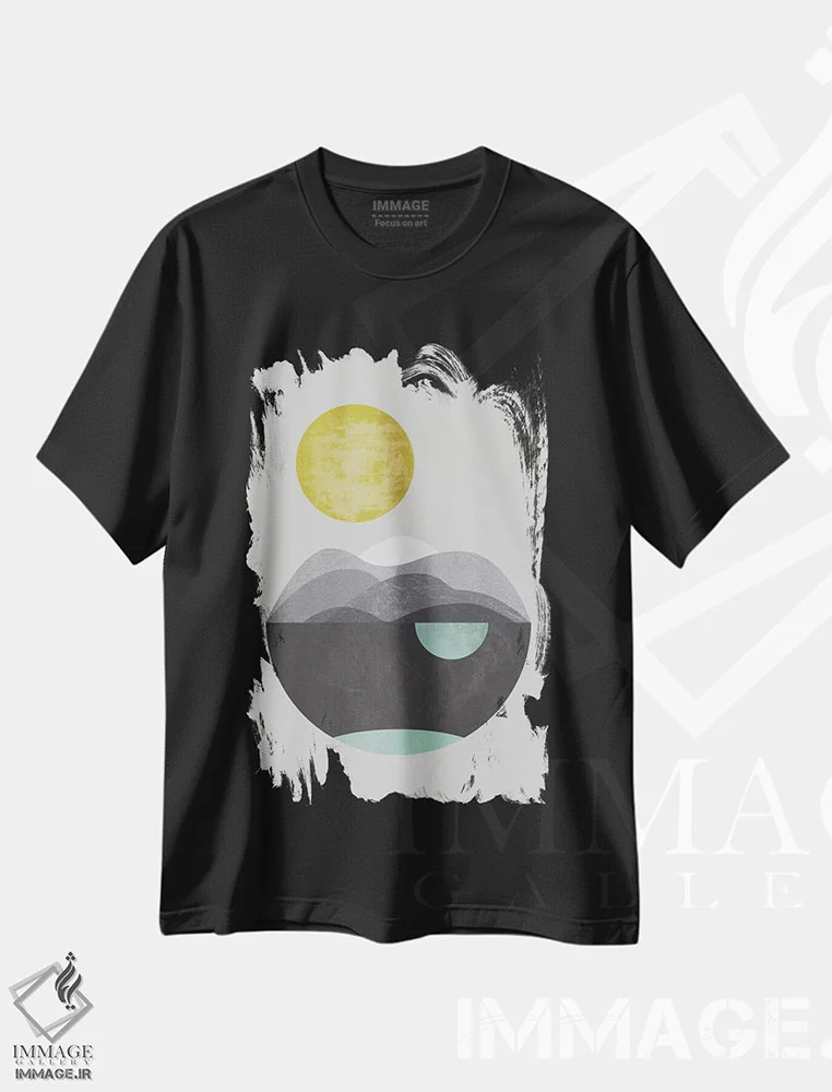 تیشرت مشکی طرح دار "تپه شنی"، آبستره اثر فلت اول | immage.ir