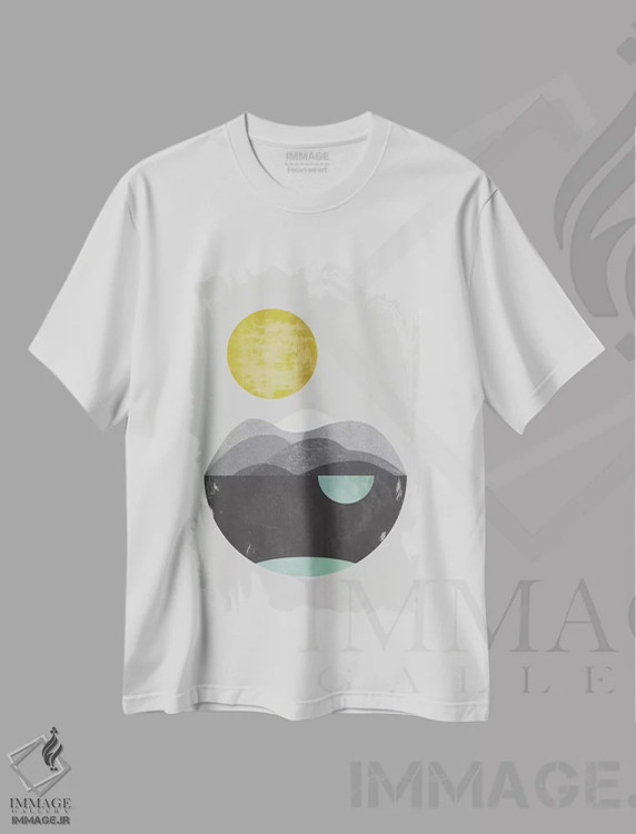 تیشرت سفید طرح دار "تپه شنی"، آبستره اثر فلت اول | فروشگاه ایماژ