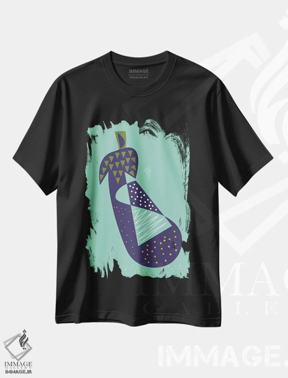 تیشرت مشکی طرح دار "بادمجان"، تزئینی اثر فلت اول | immage.ir