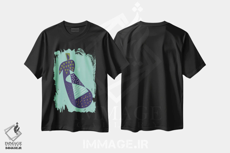 تیشرت مشکی طرح دار "بادمجان"، تزئینی اثر فلت اول | immage.ir