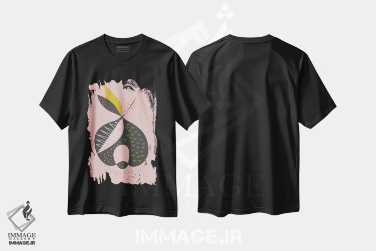تیشرت مشکی طرح دار "سیب"، تزئینی اثر فلت اول | فروشگاه ایماژ