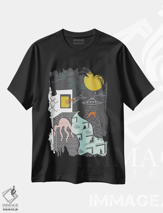 تیشرت مشکی طرح دار "حقایق"، تزئینی اثر فلت اول | فروشگاه ایماژ