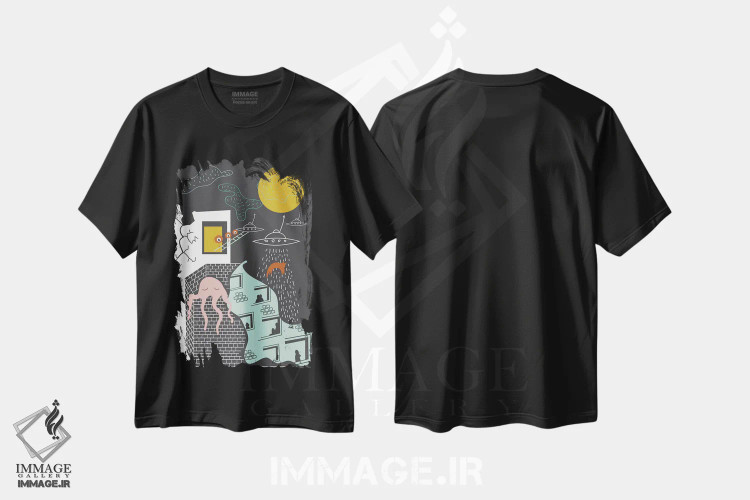 تیشرت مشکی طرح دار "حقایق"، تزئینی اثر فلت اول | فروشگاه ایماژ