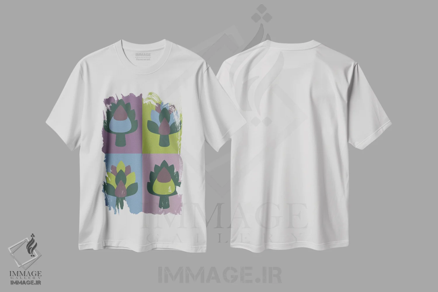 تیشرت سفید طرح دار "کنگر فرنگی"، هنر فاخر معاصر اثر فلت اول | فروشگاه ایماژ