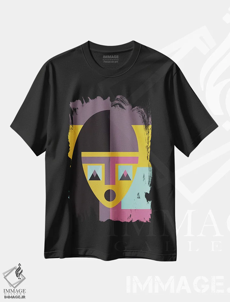تیشرت مشکی طرح دار "مدل هندسی"، تزئینی اثر فلت اول | immage.ir