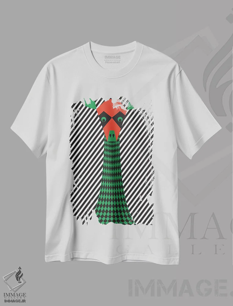 تیشرت سفید طرح دار "زرافه"، تزئینی اثر فلت اول | فروشگاه ایماژ