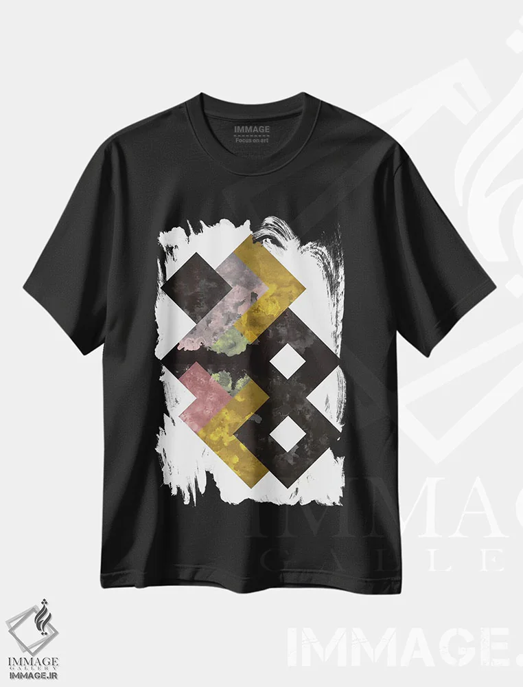 تیشرت مشکی طرح دار "آبرنگ هندسی"، آبستره اثر فلت اول | فروشگاه ایماژ