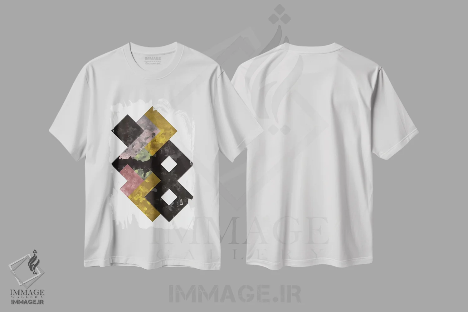 تیشرت سفید طرح دار "آبرنگ هندسی"، آبستره اثر فلت اول | immage.ir