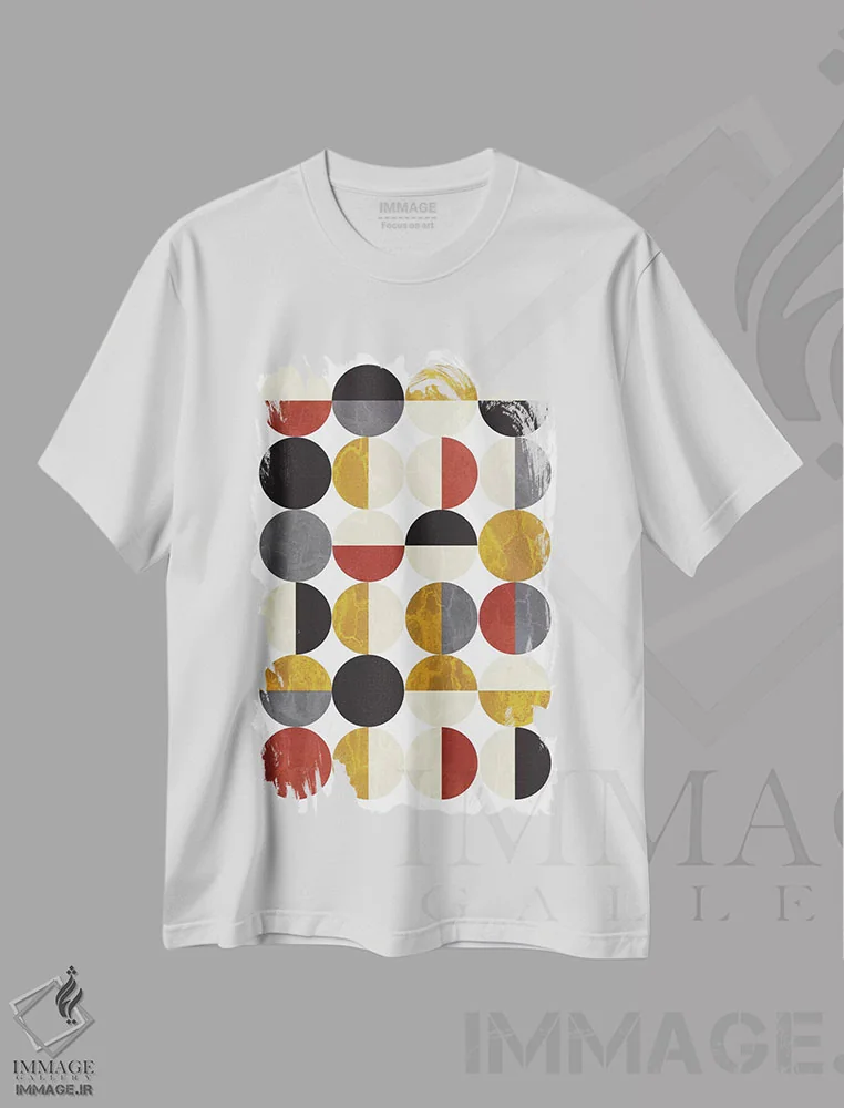 تیشرت سفید طرح دار "نیم دایره ها"، آبستره اثر فلت اول | immage.ir