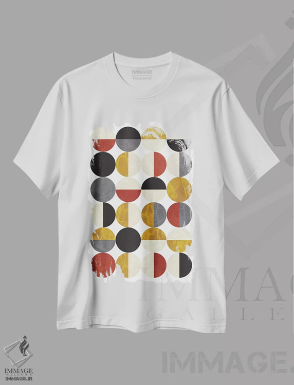 تیشرت سفید طرح دار "نیم دایره ها"، آبستره اثر فلت اول | immage.ir