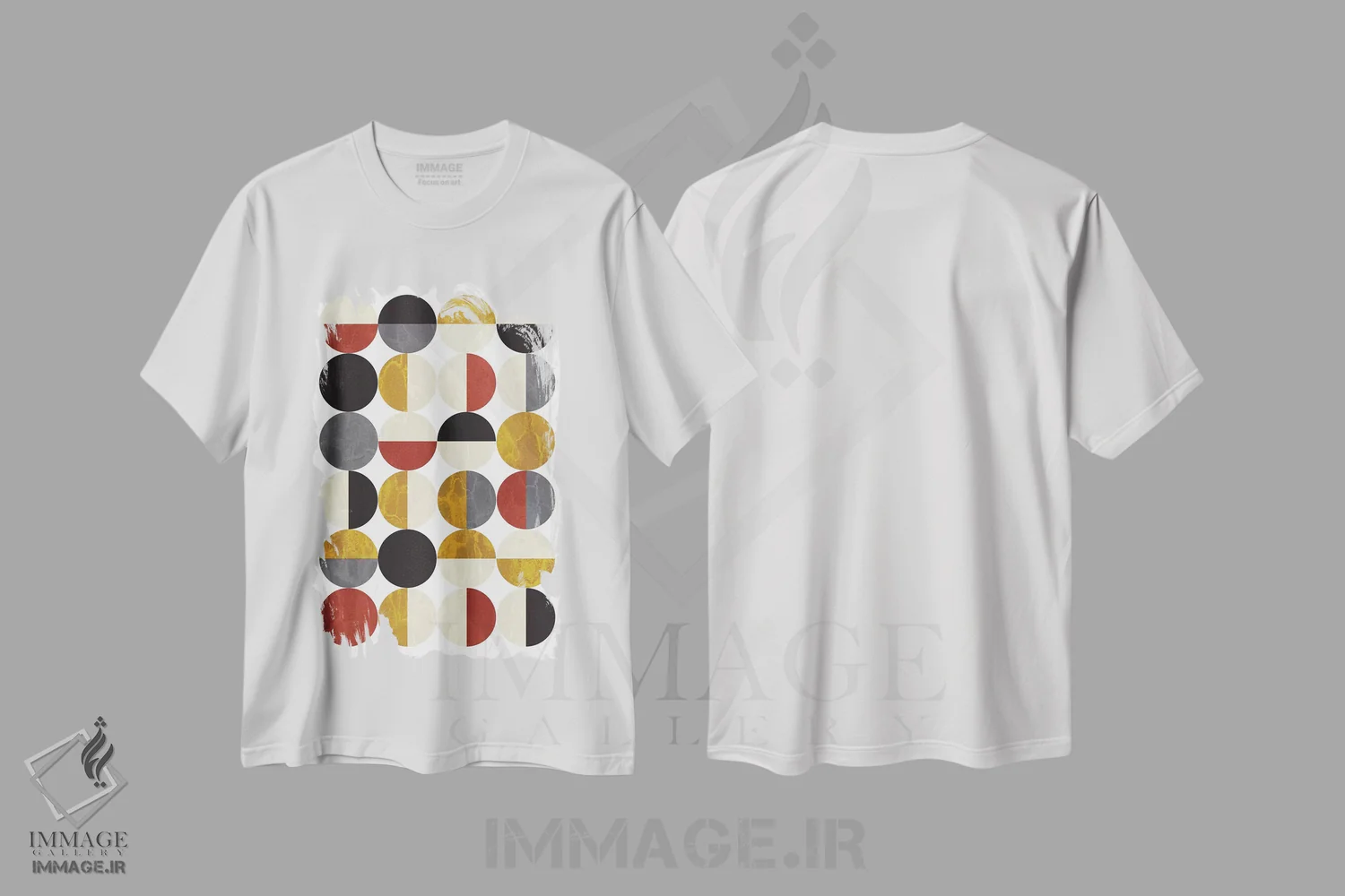 تیشرت سفید طرح دار "نیم دایره ها"، آبستره اثر فلت اول | immage.ir