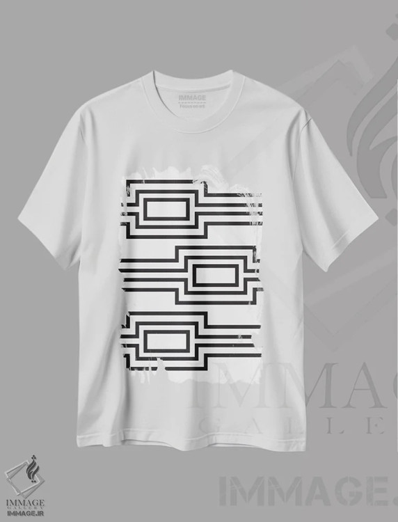 تیشرت سفید طرح دار "خطوط افقی"، آبستره اثر فلت اول | immage.ir