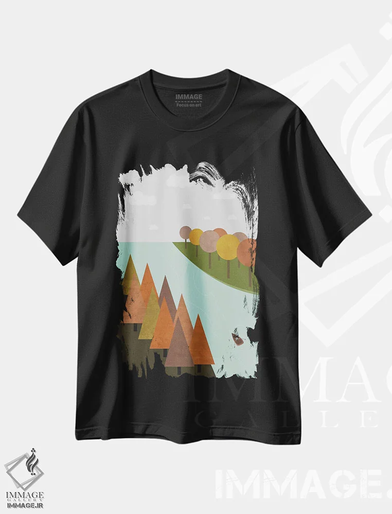 تیشرت مشکی طرح دار "پاییز"، تزئینی اثر فلت اول | فروشگاه ایماژ