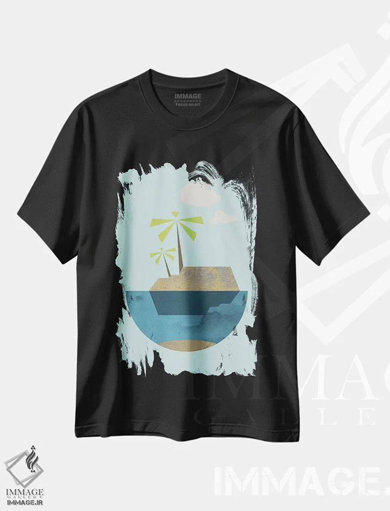 تیشرت مشکی طرح دار "جزیره"، تزئینی اثر فلت اول | فروشگاه ایماژ