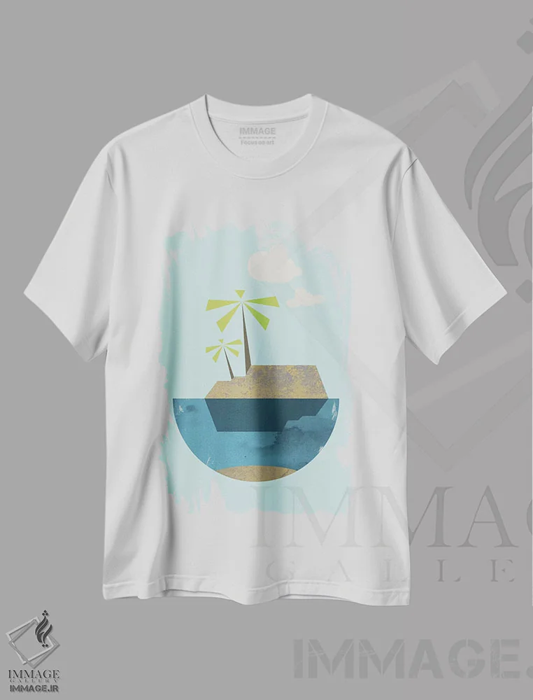 تیشرت سفید طرح دار "جزیره"، تزئینی اثر فلت اول | immage.ir