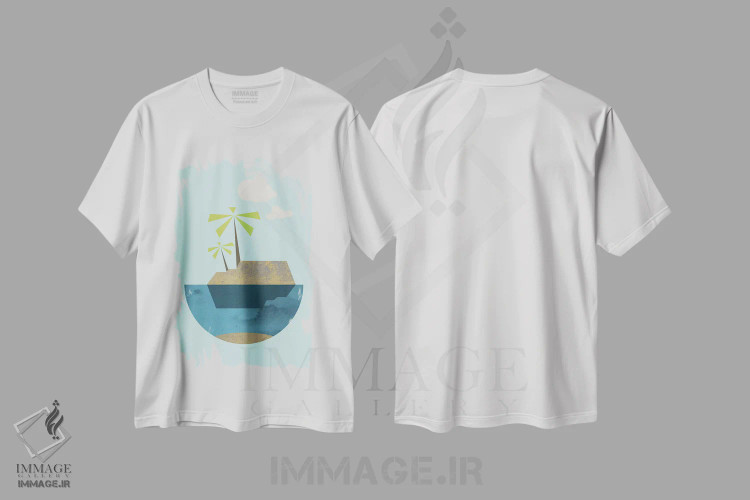 تیشرت سفید طرح دار "جزیره"، تزئینی اثر فلت اول | immage.ir