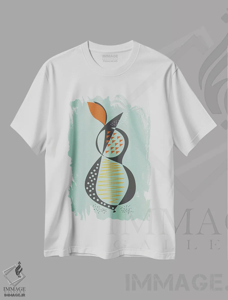 تیشرت سفید طرح دار "گلابی"، تزئینی اثر فلت اول | immage.ir