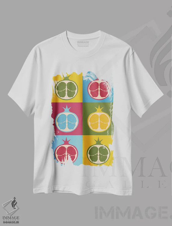 تیشرت سفید طرح دار "انار"، هنر فاخر معاصر اثر فلت اول | فروشگاه ایماژ
