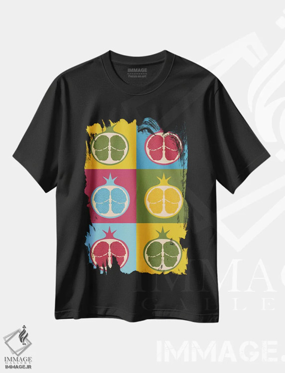 تیشرت مشکی طرح دار "انار"، هنر فاخر معاصر اثر فلت اول | immage.ir