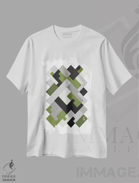 تیشرت سفید طرح دار "مستطیل ها اورگ"، آبستره اثر فلت اول | immage.ir