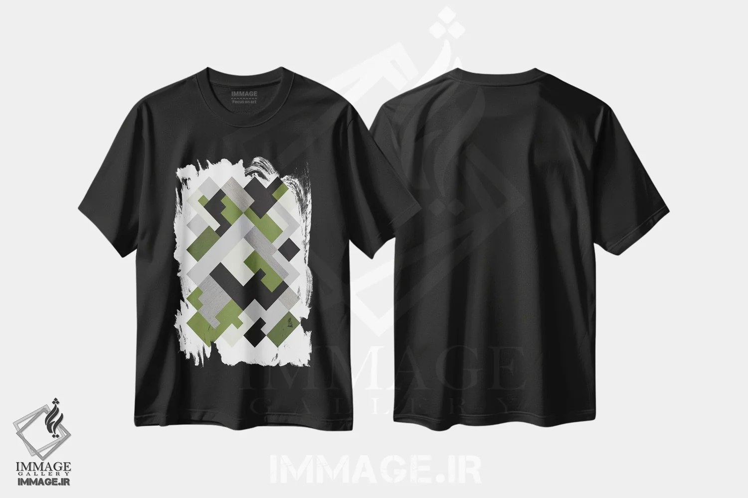 تیشرت مشکی طرح دار "مستطیل ها اورگ"، آبستره اثر فلت اول | فروشگاه ایماژ
