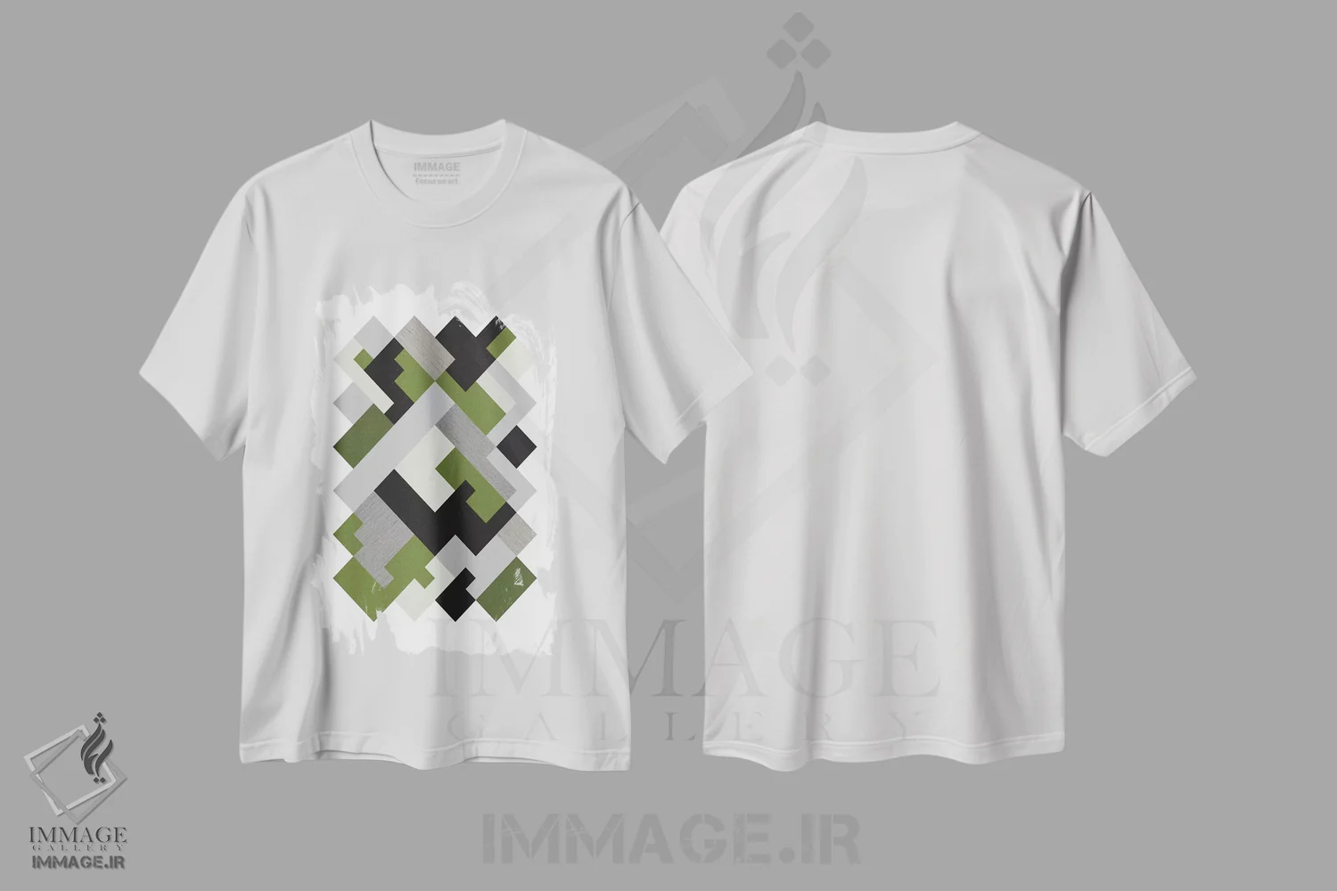 تیشرت سفید طرح دار "مستطیل ها اورگ"، آبستره اثر فلت اول | immage.ir