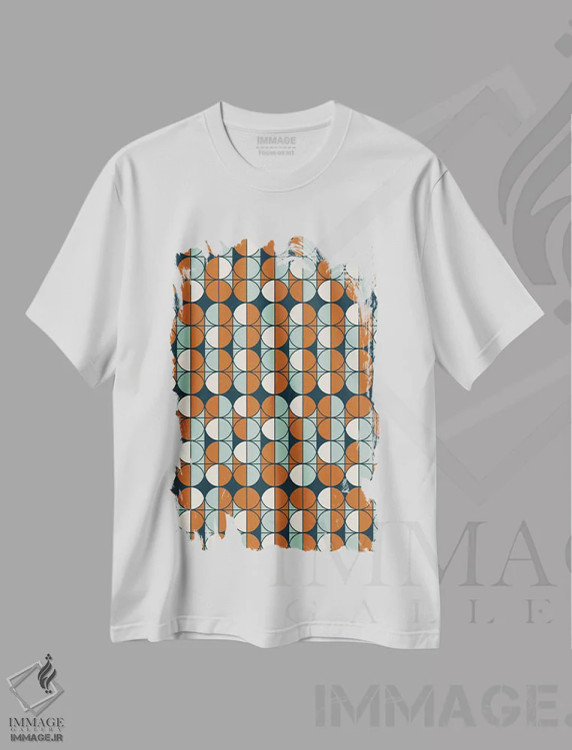 تیشرت سفید طرح دار "الگوی رترو"، آبستره اثر فلت اول | فروشگاه ایماژ