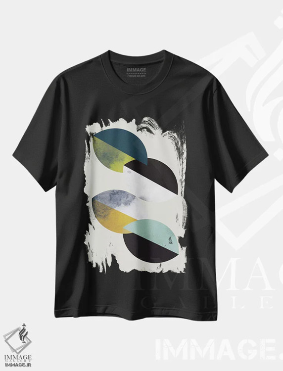 تیشرت مشکی طرح دار "بشقاب ها"، آبستره اثر فلت اول | فروشگاه ایماژ