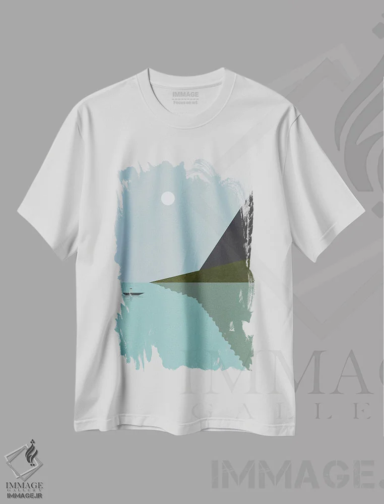 تیشرت سفید طرح دار "قایقرانی در شب"، تزئینی اثر فلت اول | فروشگاه ایماژ