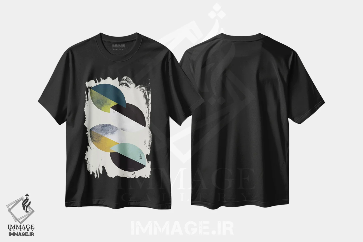 تیشرت مشکی طرح دار "بشقاب ها"، آبستره اثر فلت اول | فروشگاه ایماژ