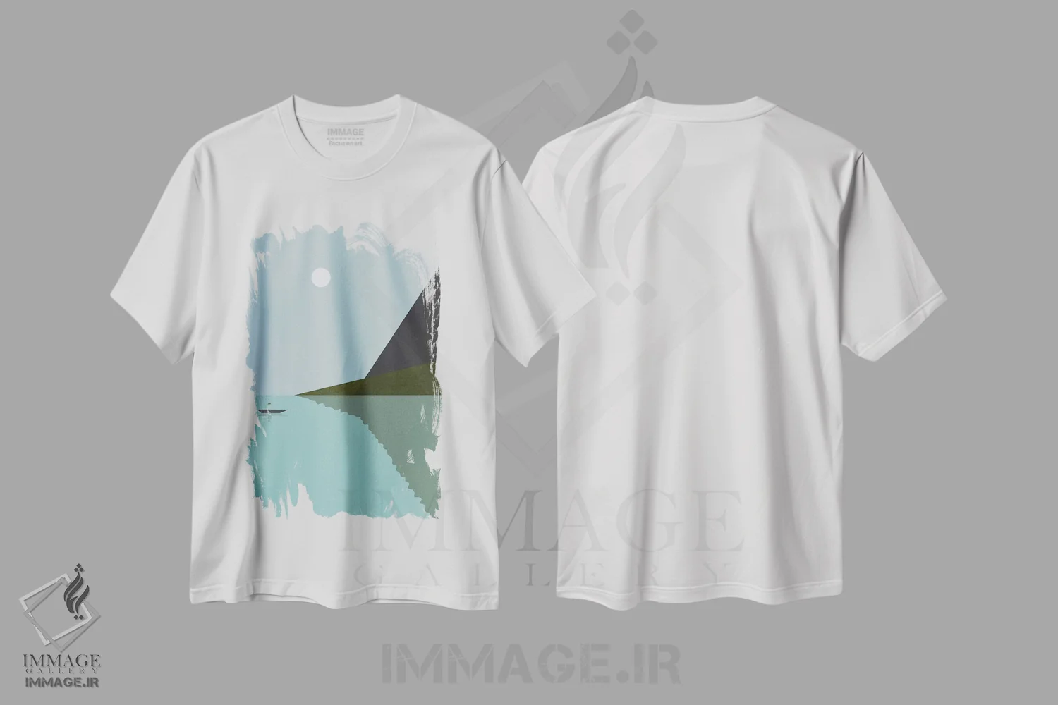 تیشرت سفید طرح دار "قایقرانی در شب"، تزئینی اثر فلت اول | فروشگاه ایماژ