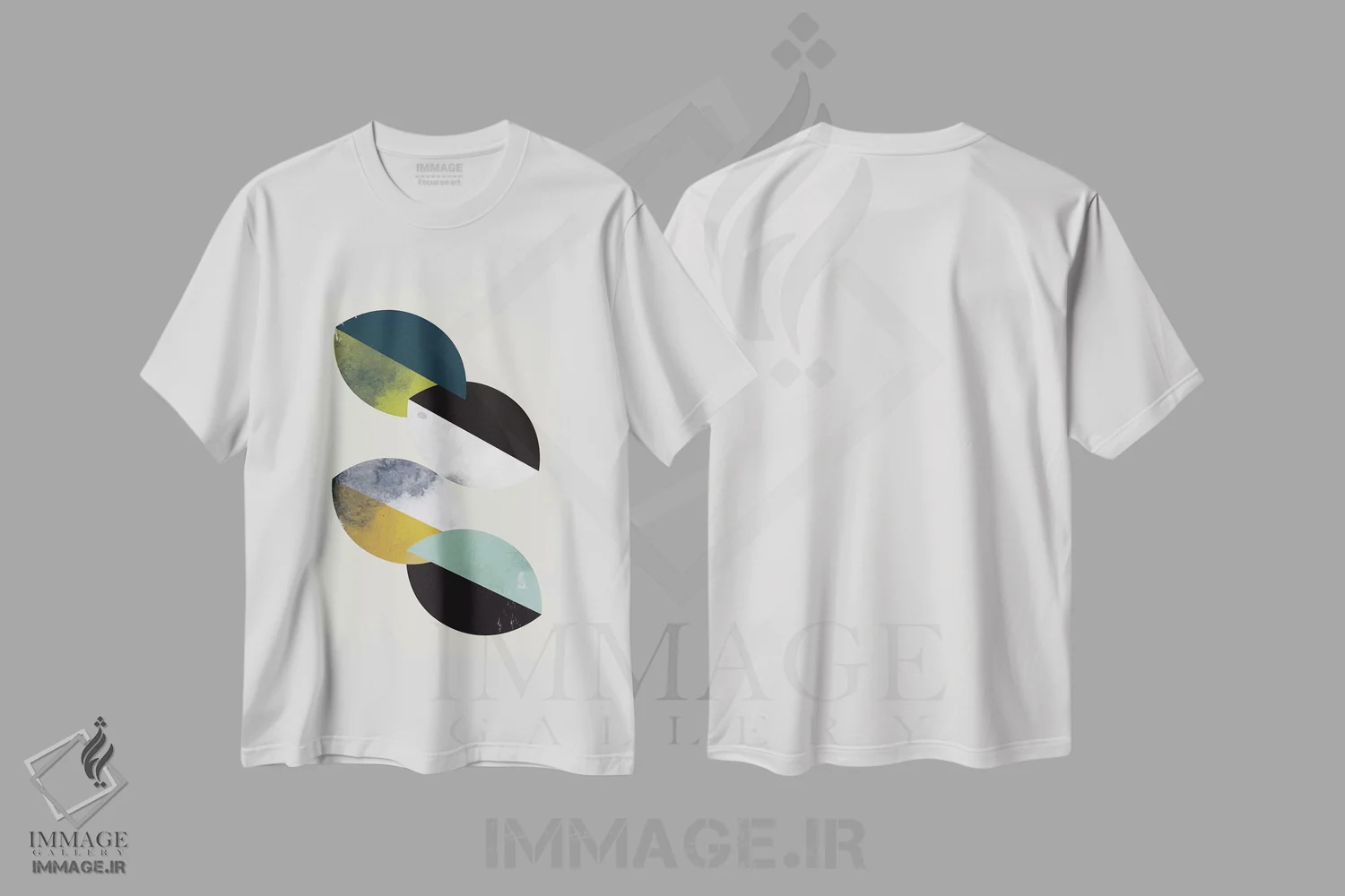 تیشرت سفید طرح دار "بشقاب ها"، آبستره اثر فلت اول | immage.ir