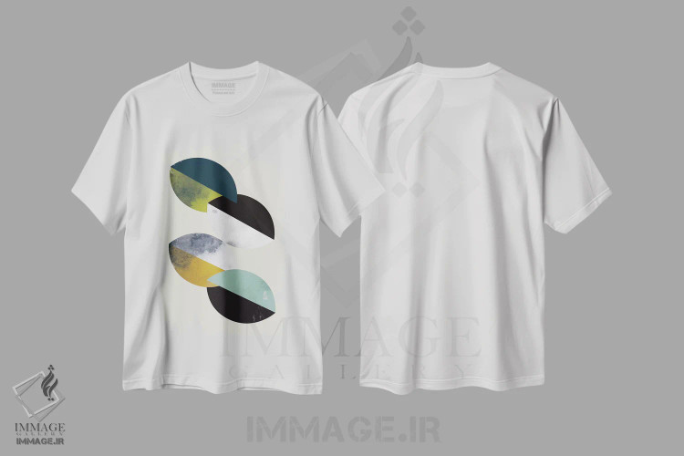 تیشرت سفید طرح دار "بشقاب ها"، آبستره اثر فلت اول | immage.ir