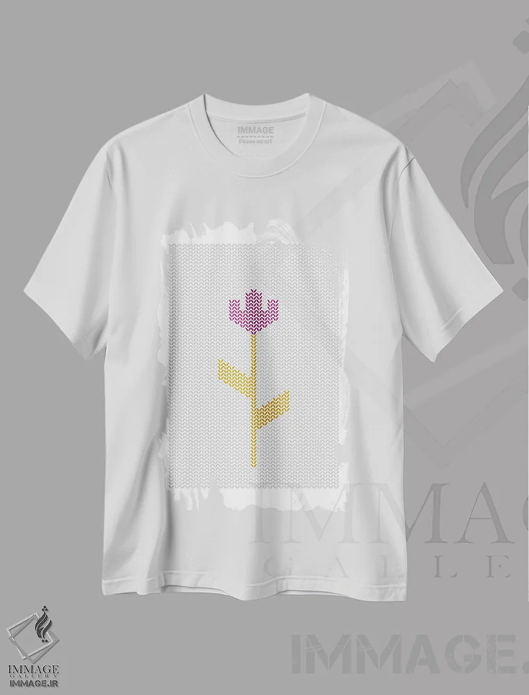 تیشرت سفید طرح دار "گل دوخته شده"، تزئینی اثر فلت اول | immage.ir