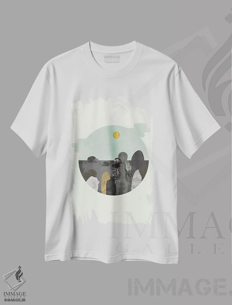 تیشرت سفید طرح دار "چیزی درباره آن سنگ ها"، آبستره اثر فلت اول | فروشگاه ایماژ