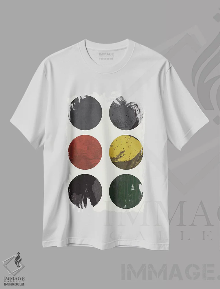 تیشرت سفید طرح دار "شش دایره"، آبستره اثر فلت اول | immage.ir