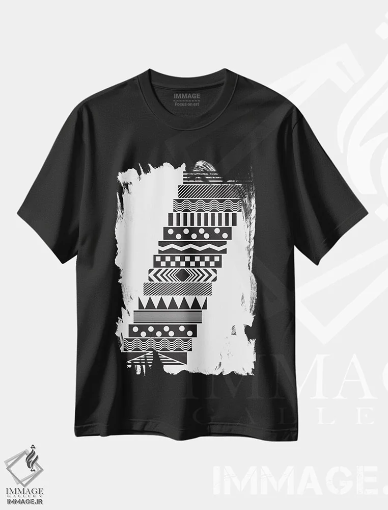 تیشرت مشکی طرح دار "پله ها"، آبستره اثر فلت اول | فروشگاه ایماژ
